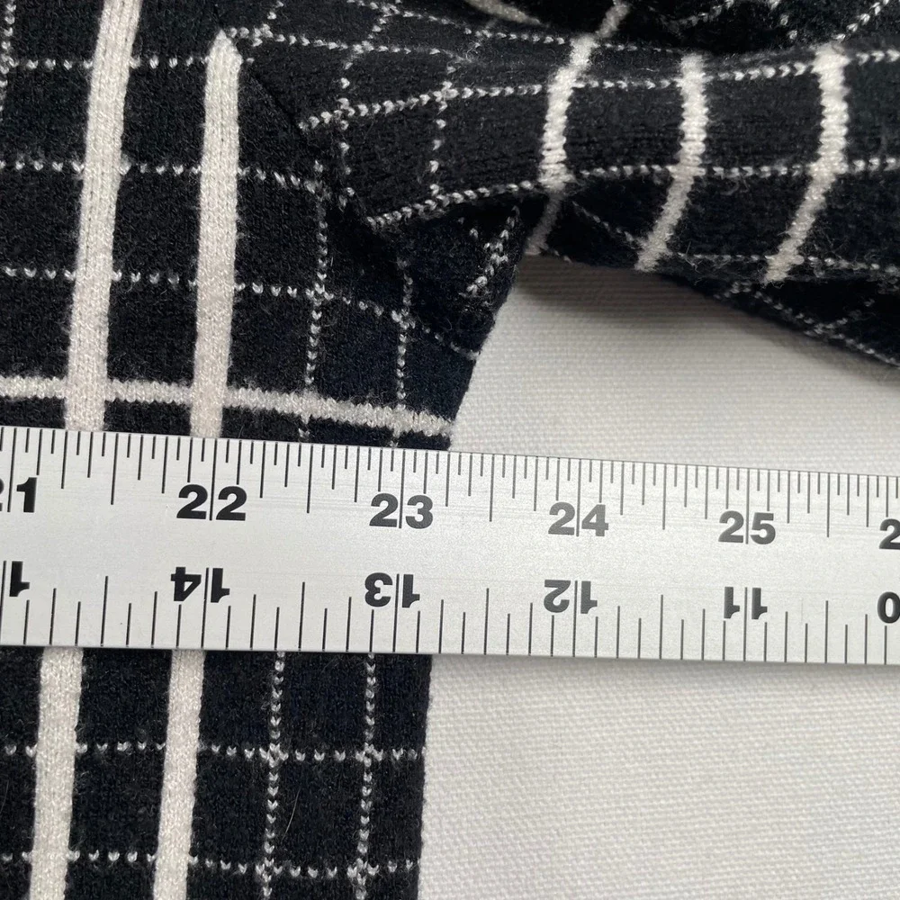 Karl Lagerfeld Paris Womens Black White Grid Longline Plaid Cardigan Size XL
